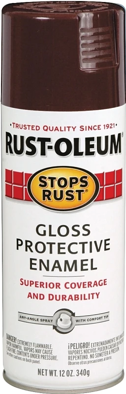 Stops Rust Spray Paint, Gloss, Kona Brown, 12-oz.