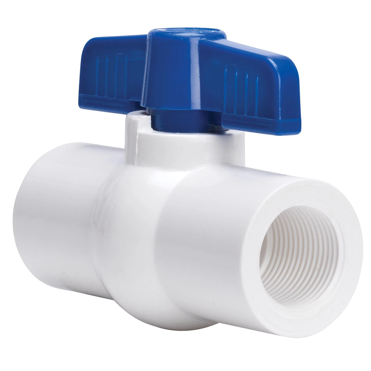 Threaded Ball Valve, White PVC, 1-1/4 In.