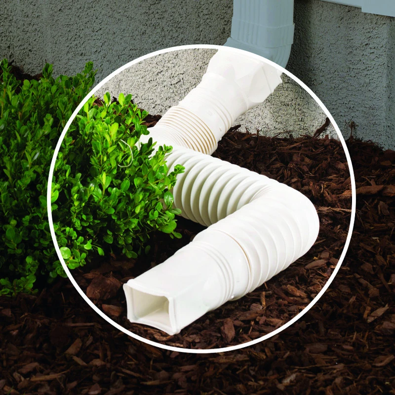 Downspout Extension, Flexible White Poly, Extends 24 - 55 In.
