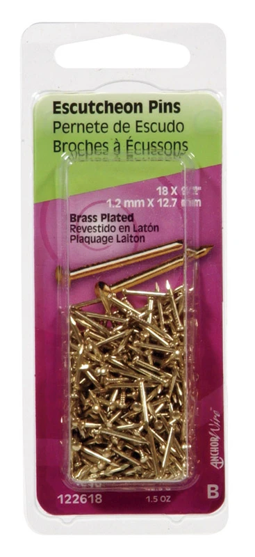 Escutcheon Pins, Brass-Plated, 1/2-In. x 18, 1.5-oz.