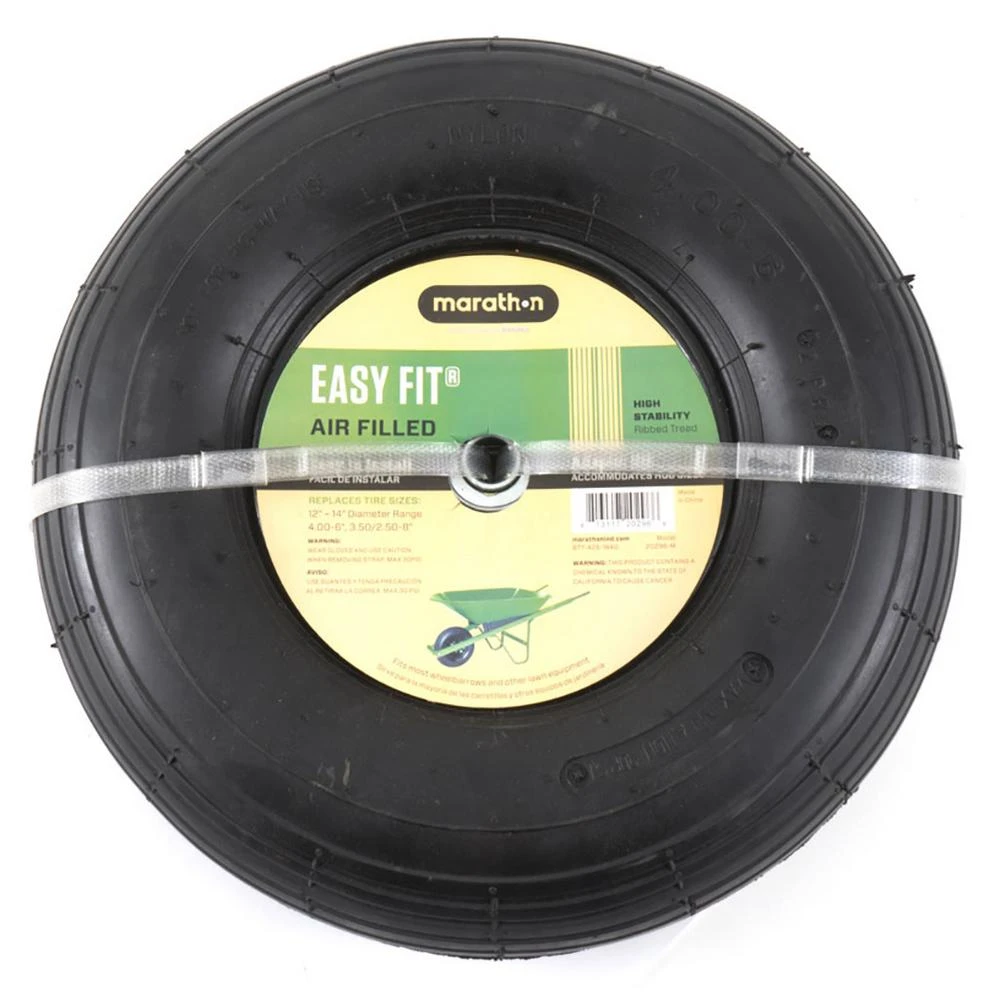 Easy Fit Wheelbarrow Tire + Wheel Assembly, Pneumatic, 4.0-6