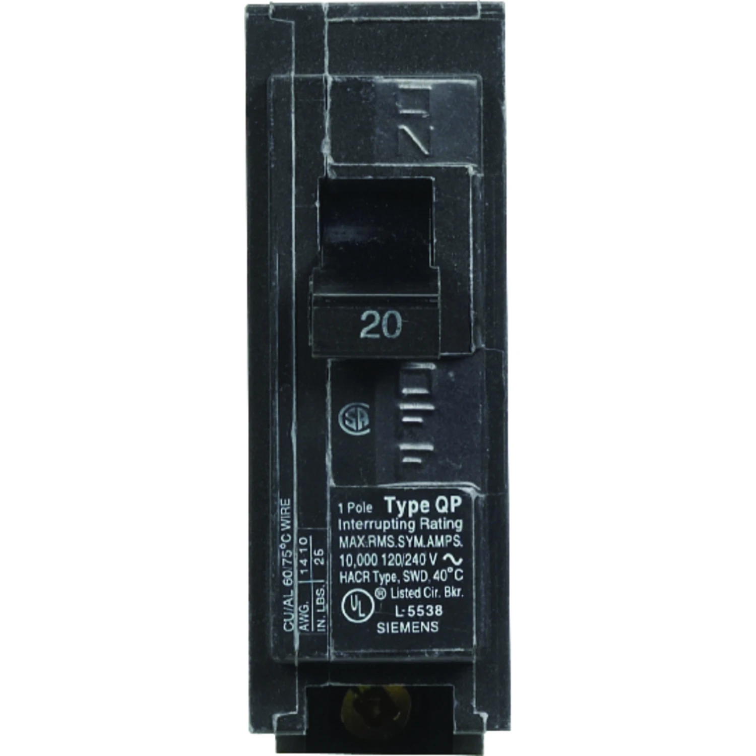 Circuit Breaker, Single Pole, 120-Volt, 20-Amp