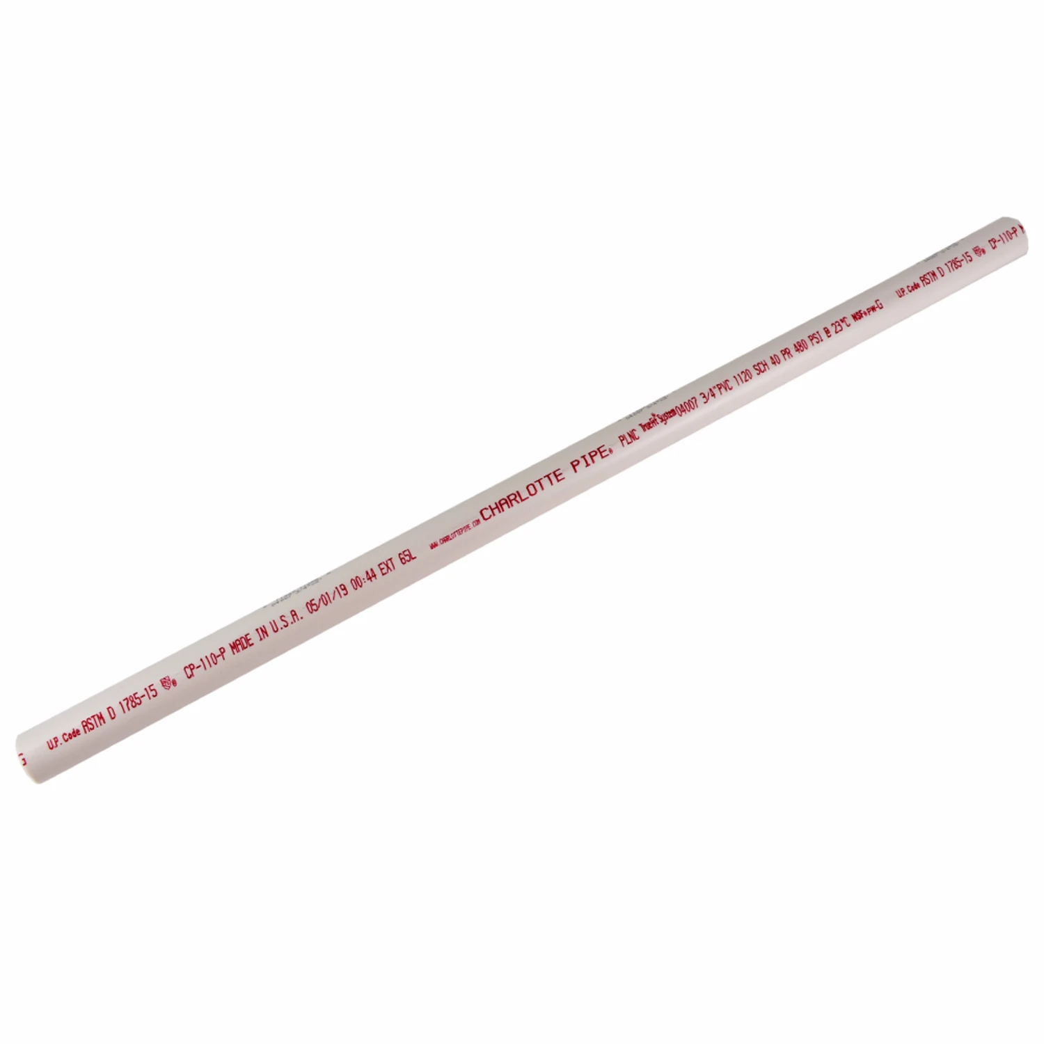 Schedule 40 PVC Pipe, 600 PSI, 3/4-In. x 2-Ft.