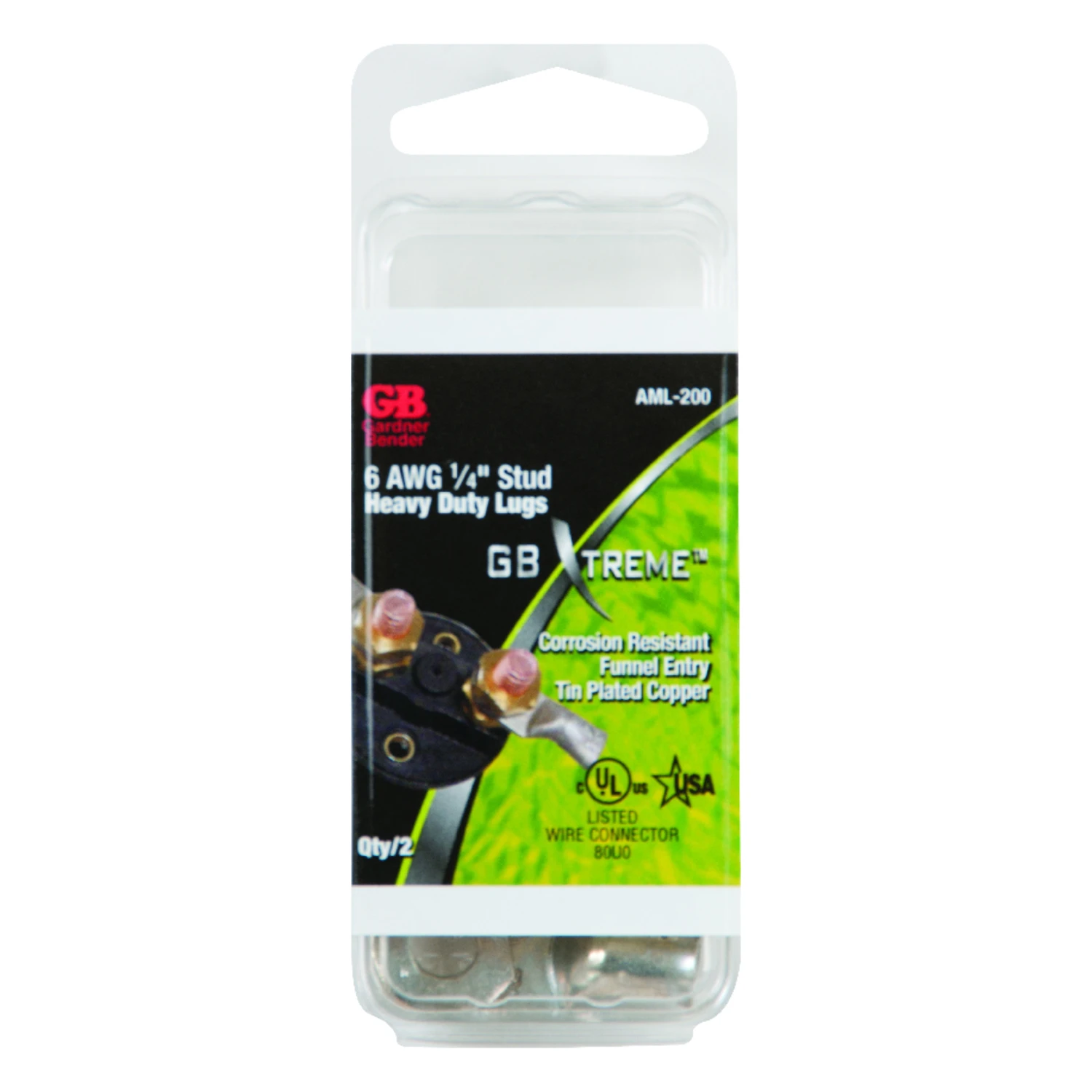 Heavy-Duty Lugs, 1/4-In. Stud, 6 AWG, 2-Pk.