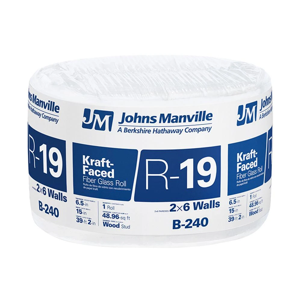 R19 Kraft Fiberglass Insulation, 6.5 x 15-In. x 39' 2Roll