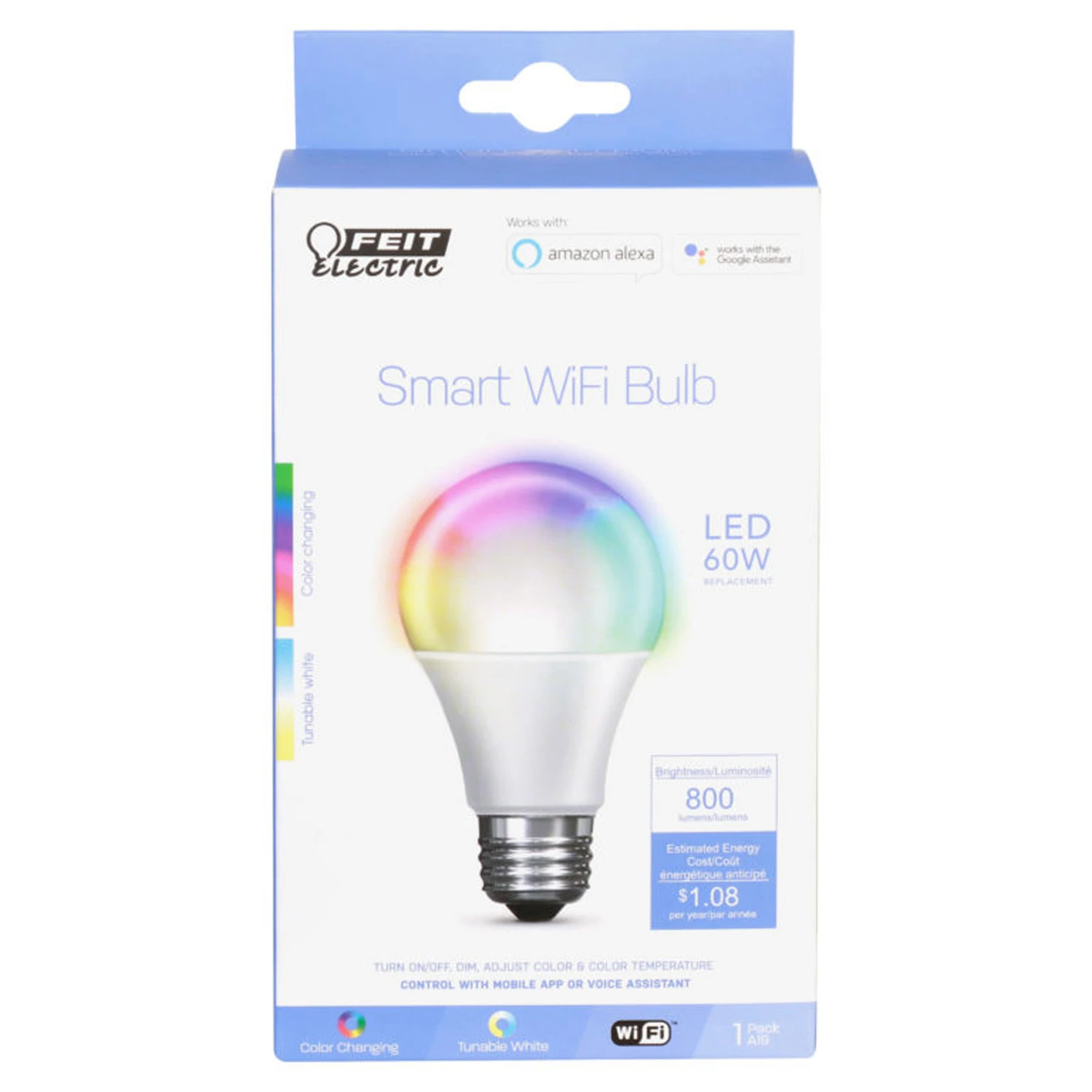 LED Wi-Fi Smart Bulb, Color-Changing, 650 Lumens, 10-Watt