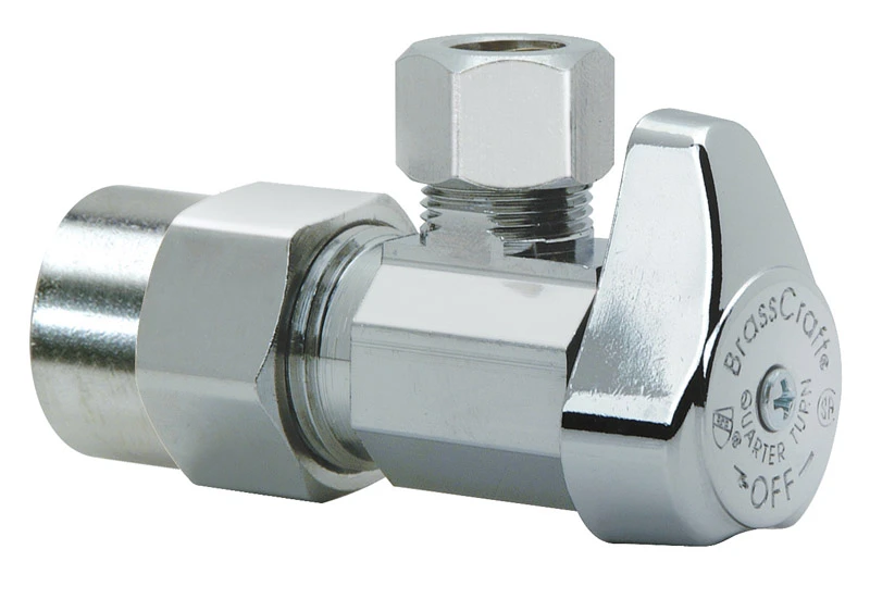Angle CPVC Valve, 1/4 Turn, Chrome, 1/2 In. Nominal CPVC x 3/8 In. Outer Diameter Compression