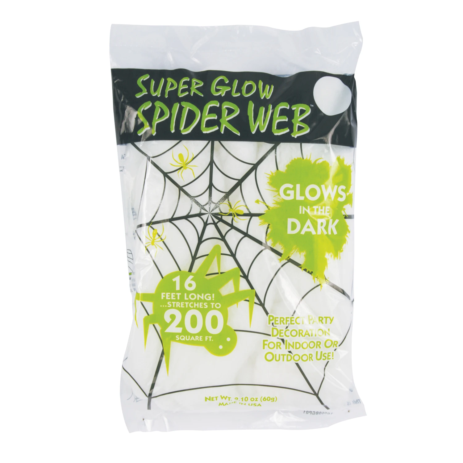 Super Glow Spider Web, Stretches, 2.1 oz., 16 Ft.