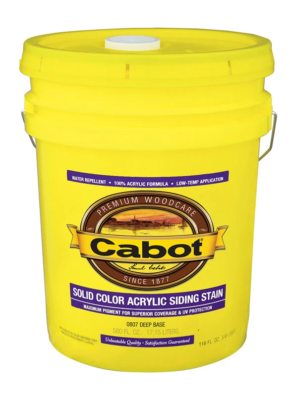 Siding Stain, Acrylic Latex, Deep Base, Solid Color, 5-Gallons
