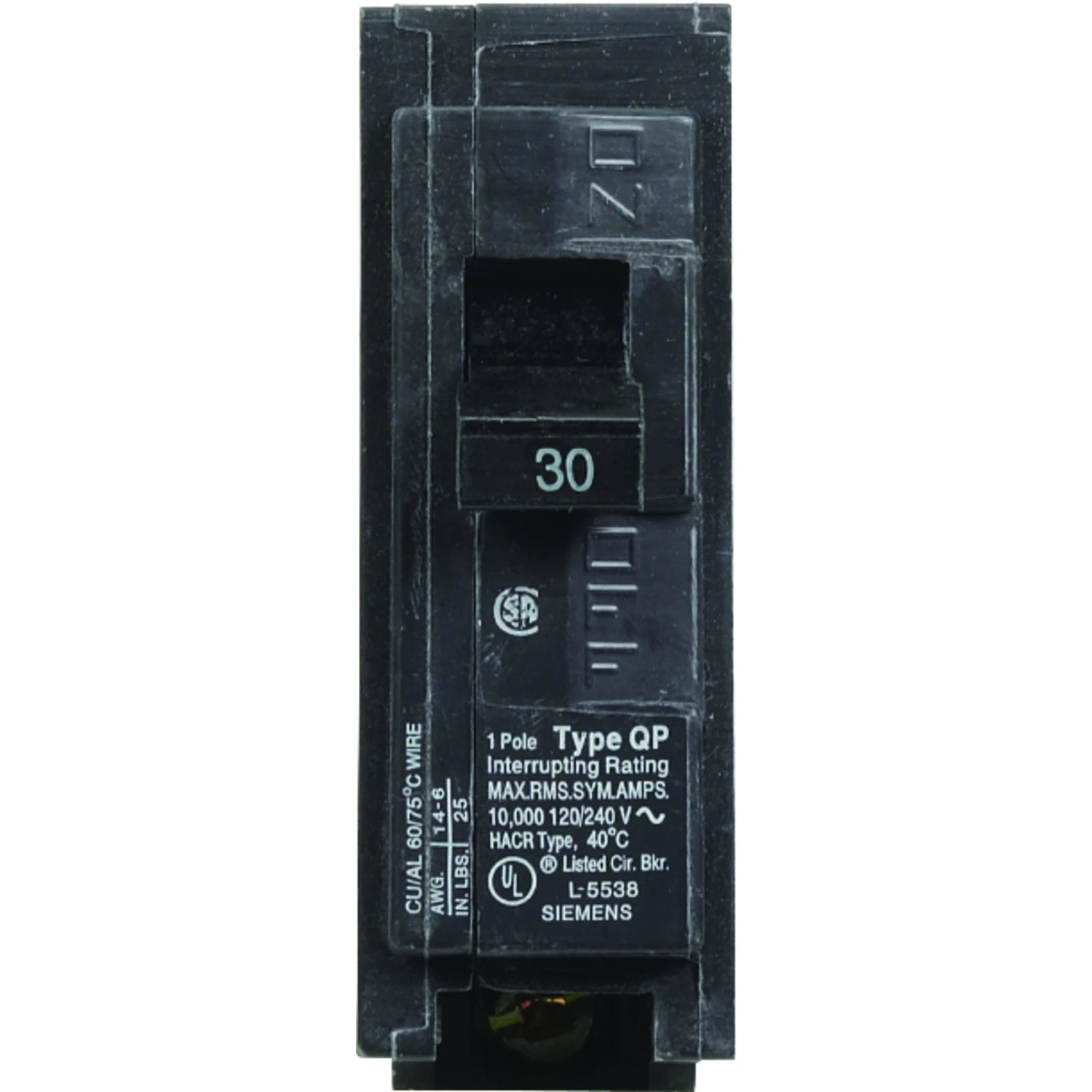 Circuit Breaker, Single Pole, 30-Amp, 120-Volt