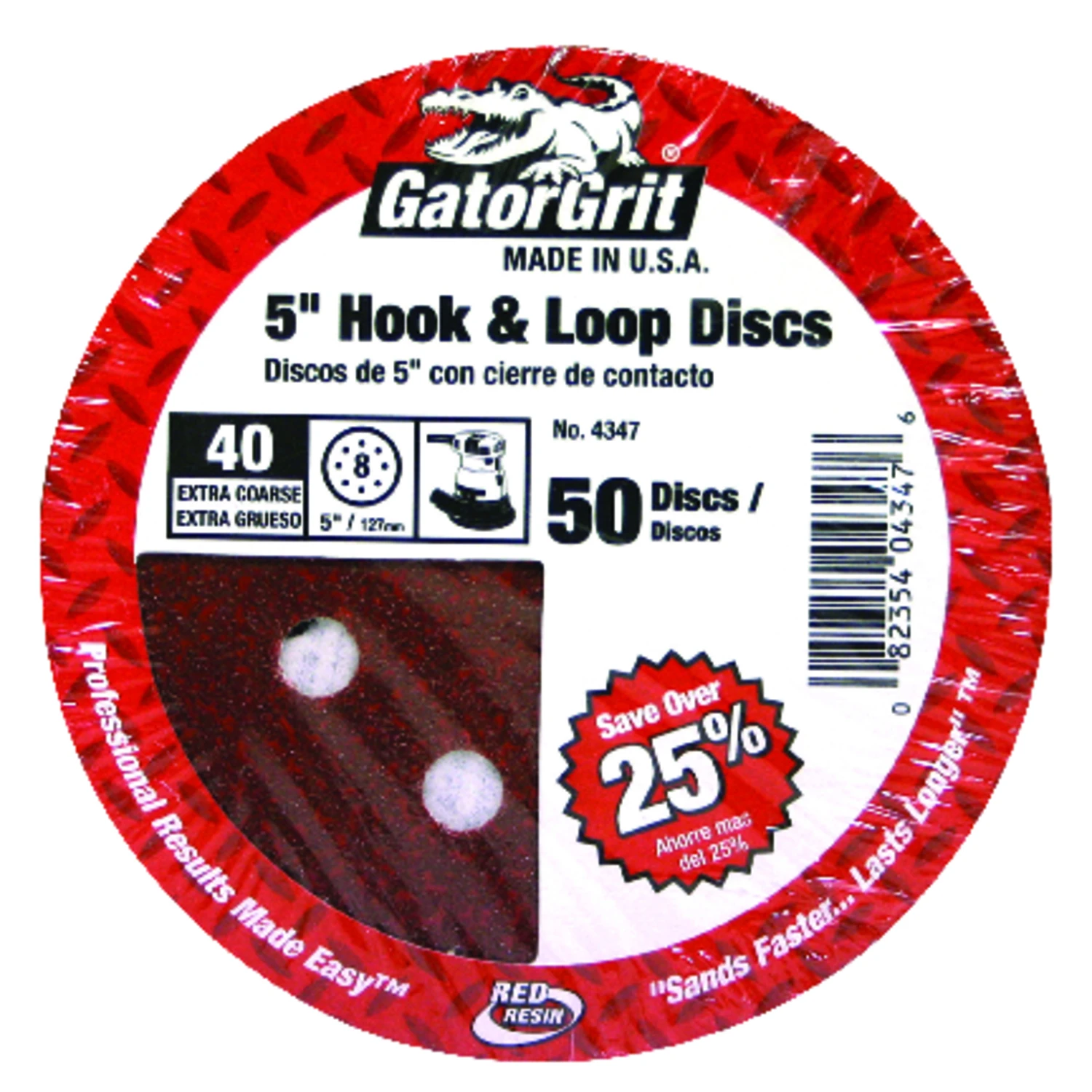 40-Grit Hook & Loop Sanding Disc, 5 In.