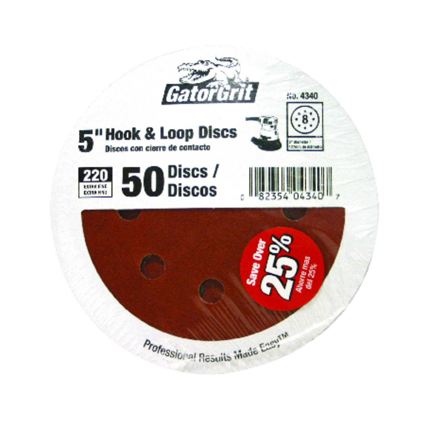 220-Grit Hook & Loop Sanding Discs, 5 In., 50-Pk.