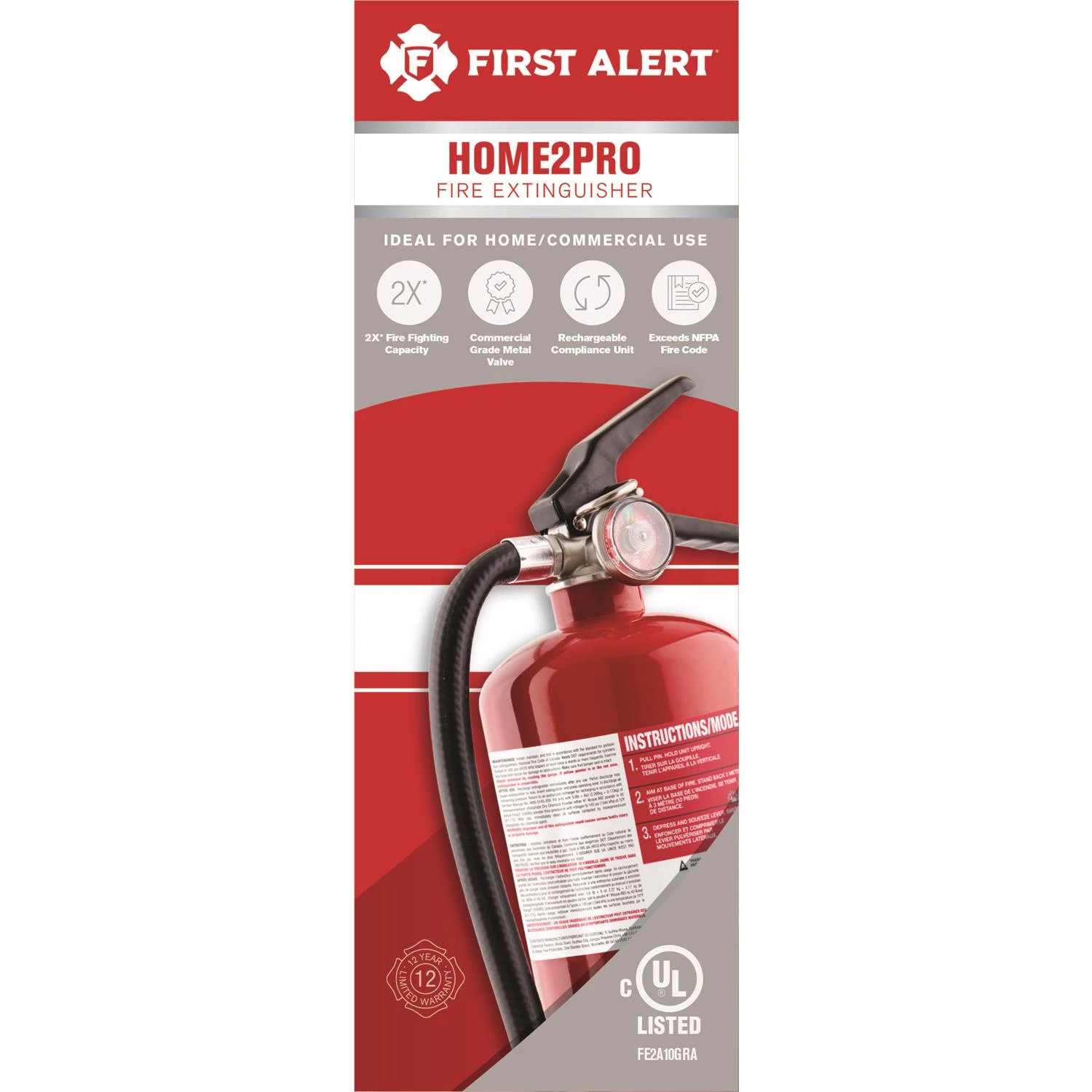 Rechargeable Fire Extinguisher, Red, 2A: 10-B:C