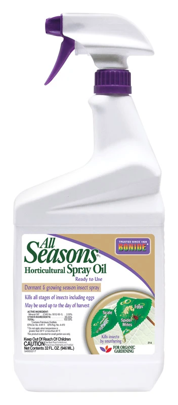 All Season Horticultural & Dormant Spray Oil, Organic Gardening Disease Prevention and Insect Killer, 32 oz. Spray