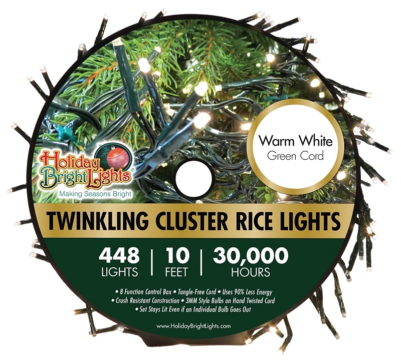 LED Twinkling Cluster Rice Light Set, Warm White, 448-Ct., 10-Ft.