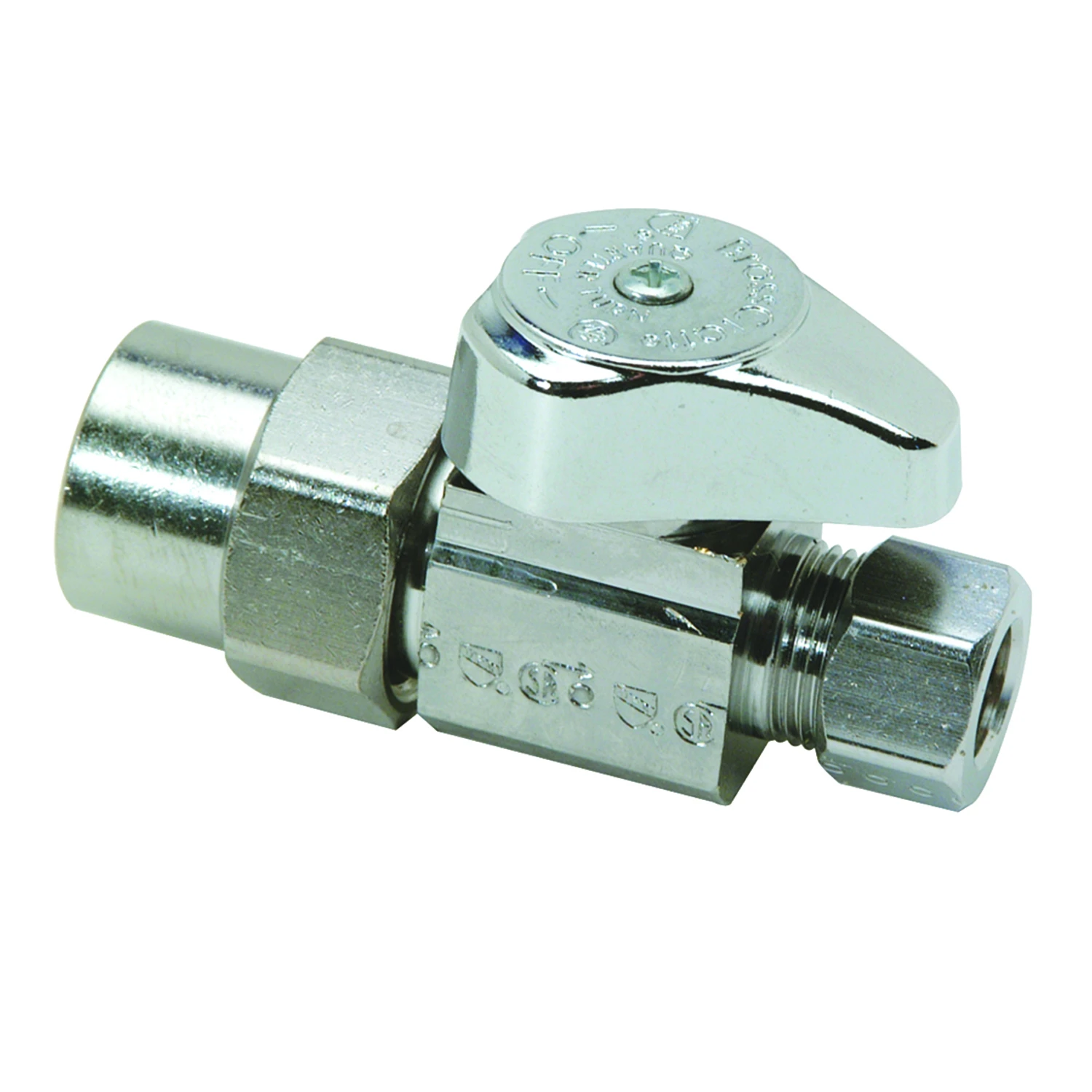 Straight CPVC Valve, 1/4 Turn, Chrome, 1/2 In. Nominal CPVC x 3/8 In. Outer Diameter Compression