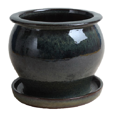 8 In. Studio Planter, Ceramic, Dripping Green