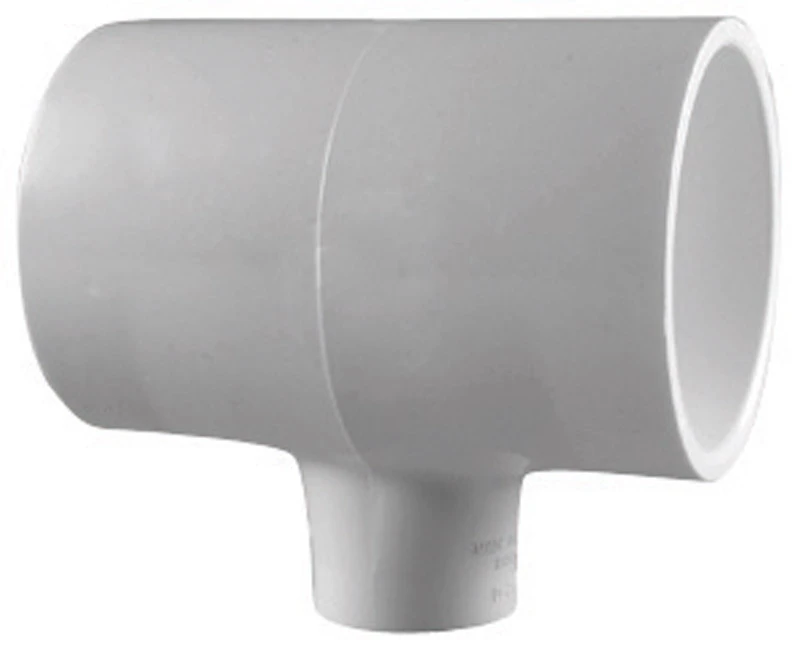 Schedule 40 PVC Reducing Tee, White, 2 x 2 x 1-1/2 In., Slip x Slip x Slip