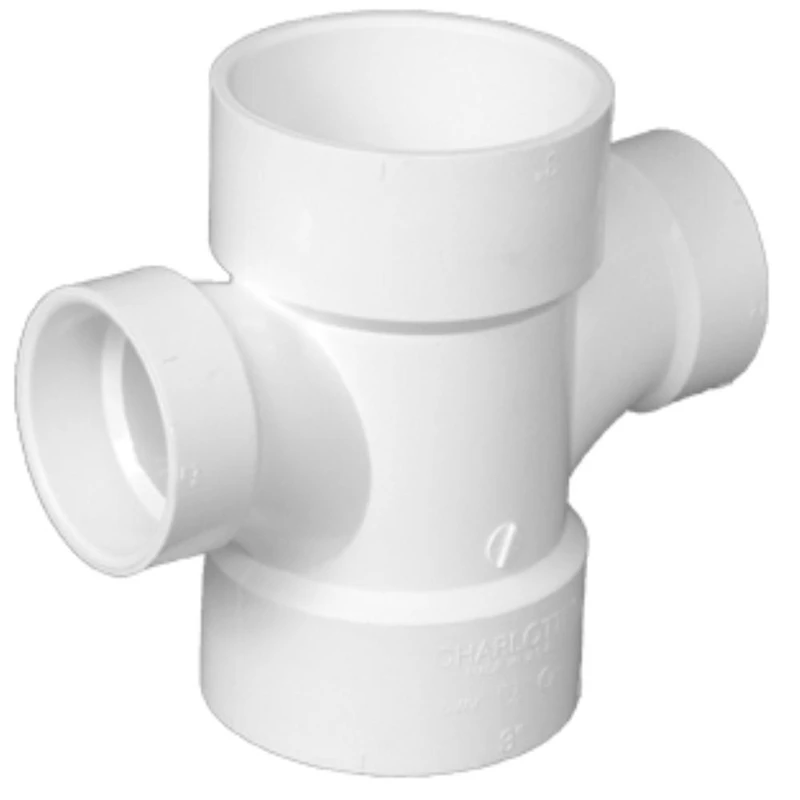 Schedule 40 DWV PVC Reducing Double Sanitary Tee, 4 x 4 x 2 x 2 In.