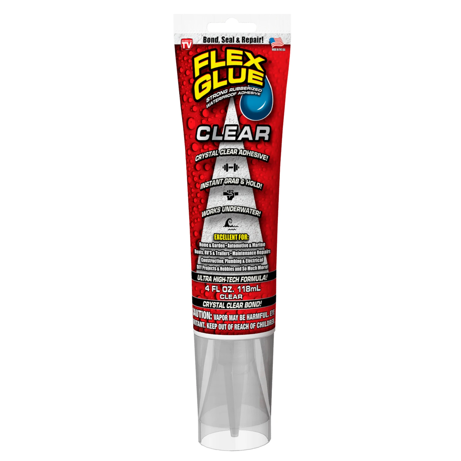 FLEX GLUE Rubberized Waterproof Adhesive, Clear, 4-oz.
