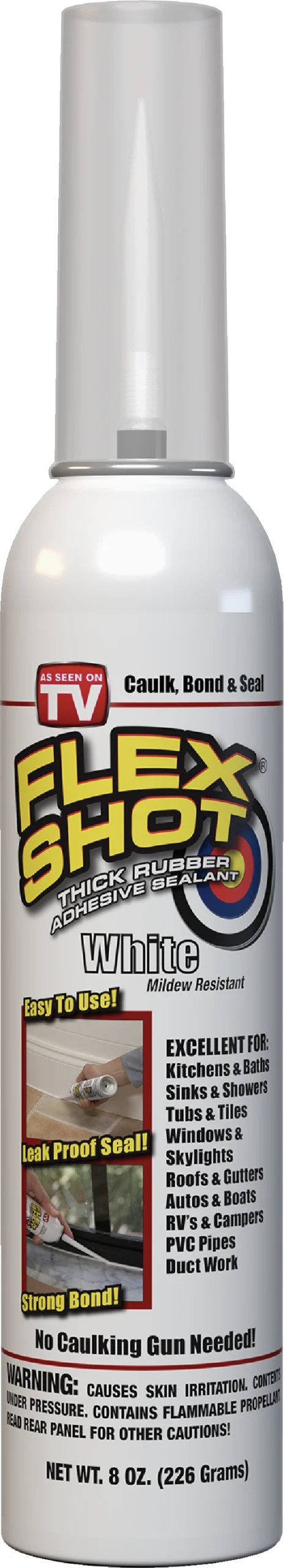 FLEX SHOT Caulking Rubber Sealant, White, 8-oz.
