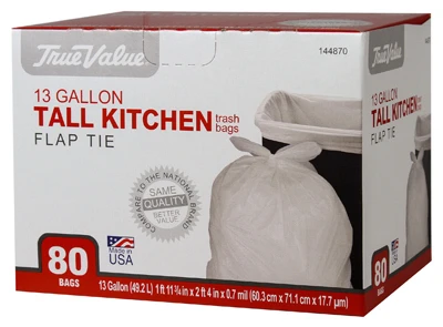 Tall Kitchen Trash Bags, White, 13 Gallons, 80-Ct