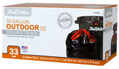 Large Drawstring Trash Bags, Black, 33 Gallons, 33-Ct.