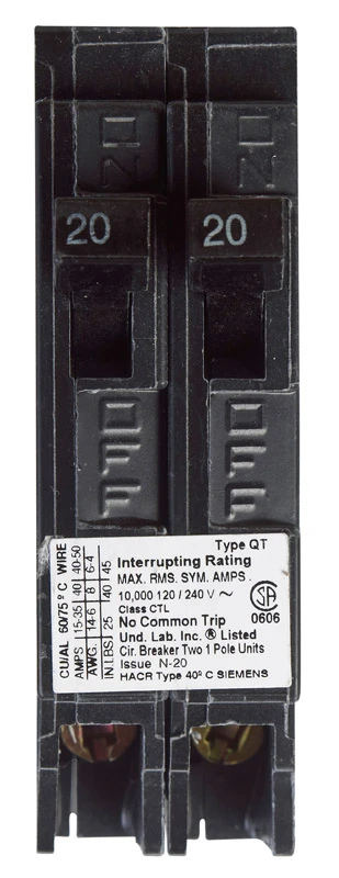 Duplex Circuit Breaker, 20A/20A
