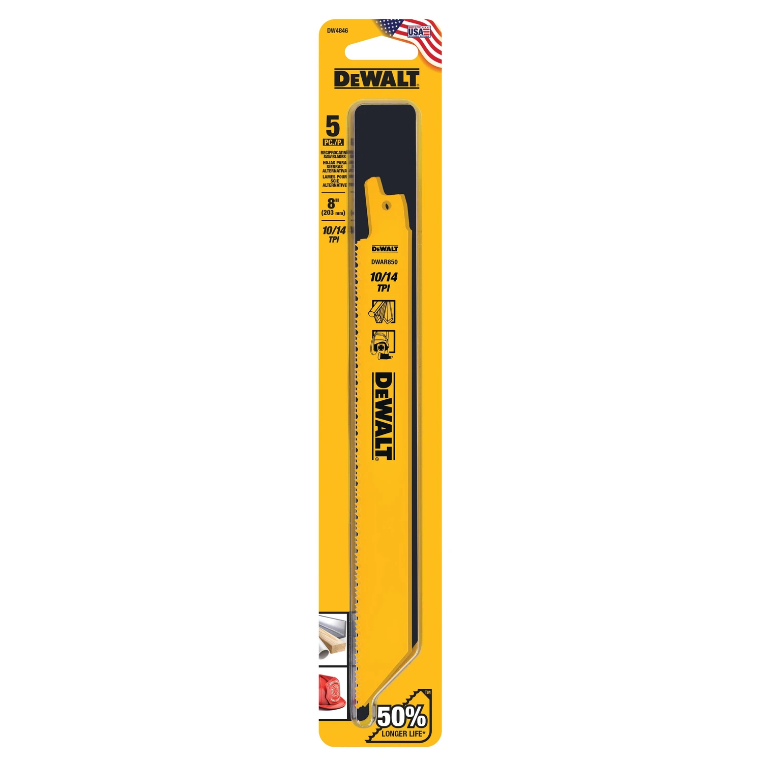 Bi-Metal Reciprocating Saw Blade, 9 In., 10/14-TPI, 5-Pk.
