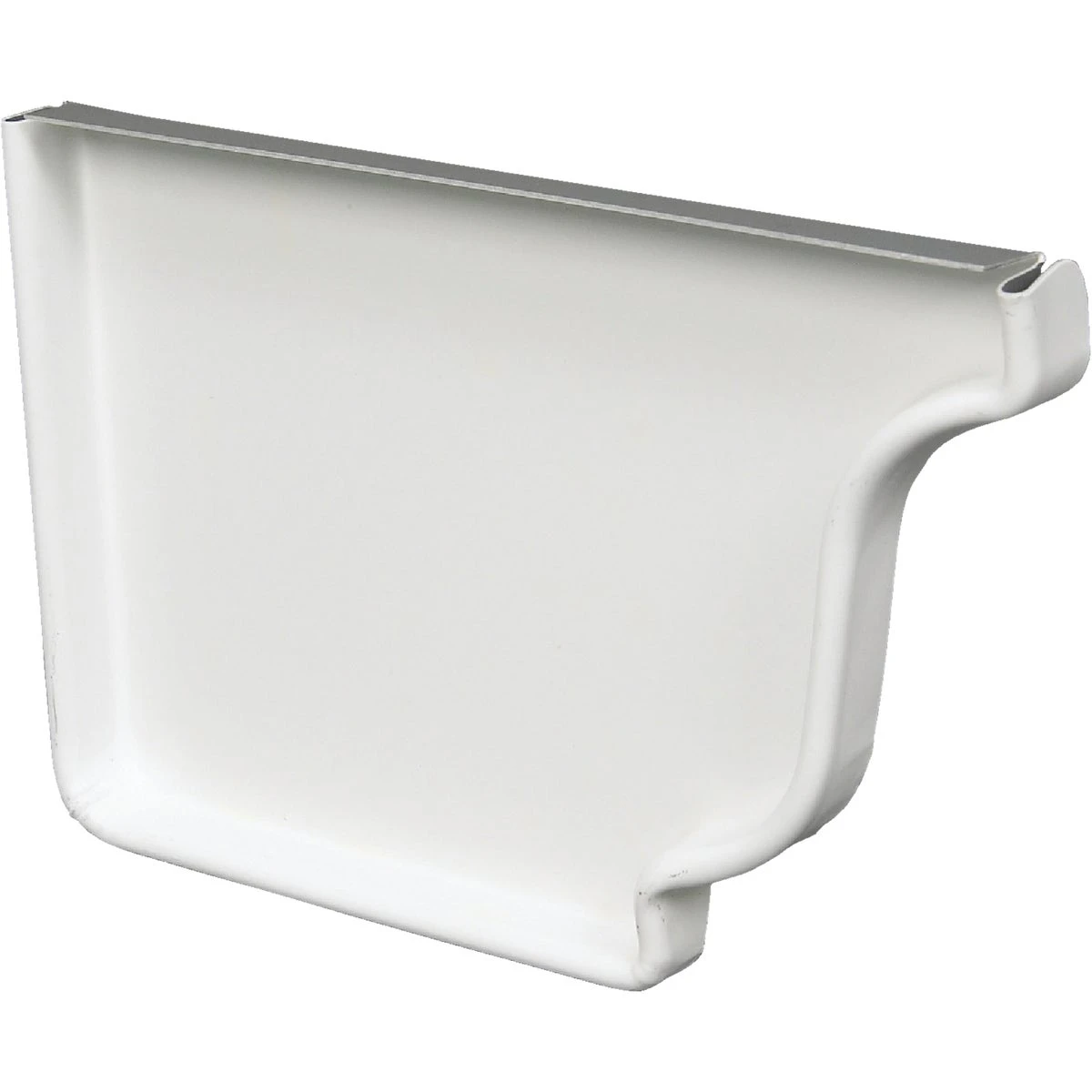 Left End Gutter Cap, White Galvanized Steel, 5 In.