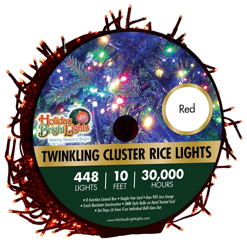 LED Twinkling Cluster Rice Light Set, Red, 448-Ct., 10-Ft.