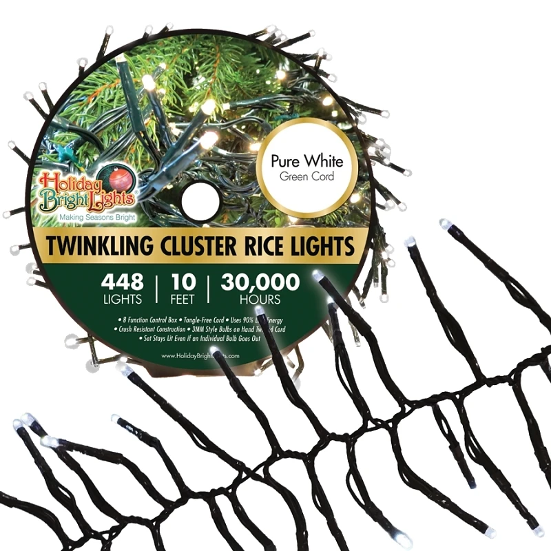 LED Twinkling Cluster Rice Light Set, Pure White, 448-Ct., 10-Ft.