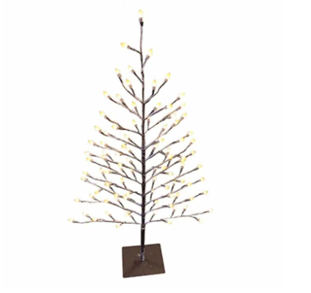 LED Flat Stick Snow Covered Tree, Warm White Caps, 42-In.