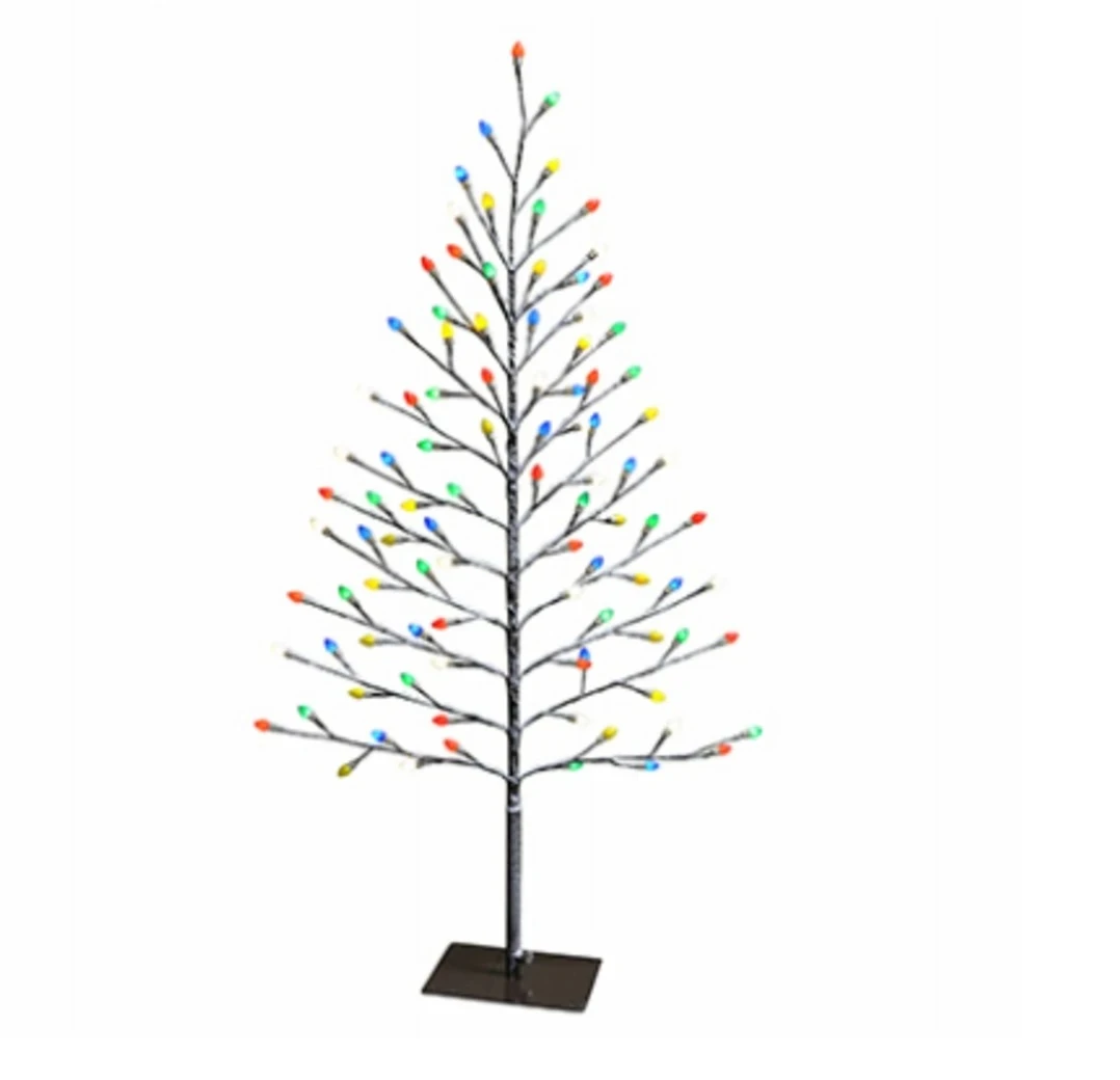 Flat Stick Snow Covered Tree, LED, Multi-Caps, 42-In.