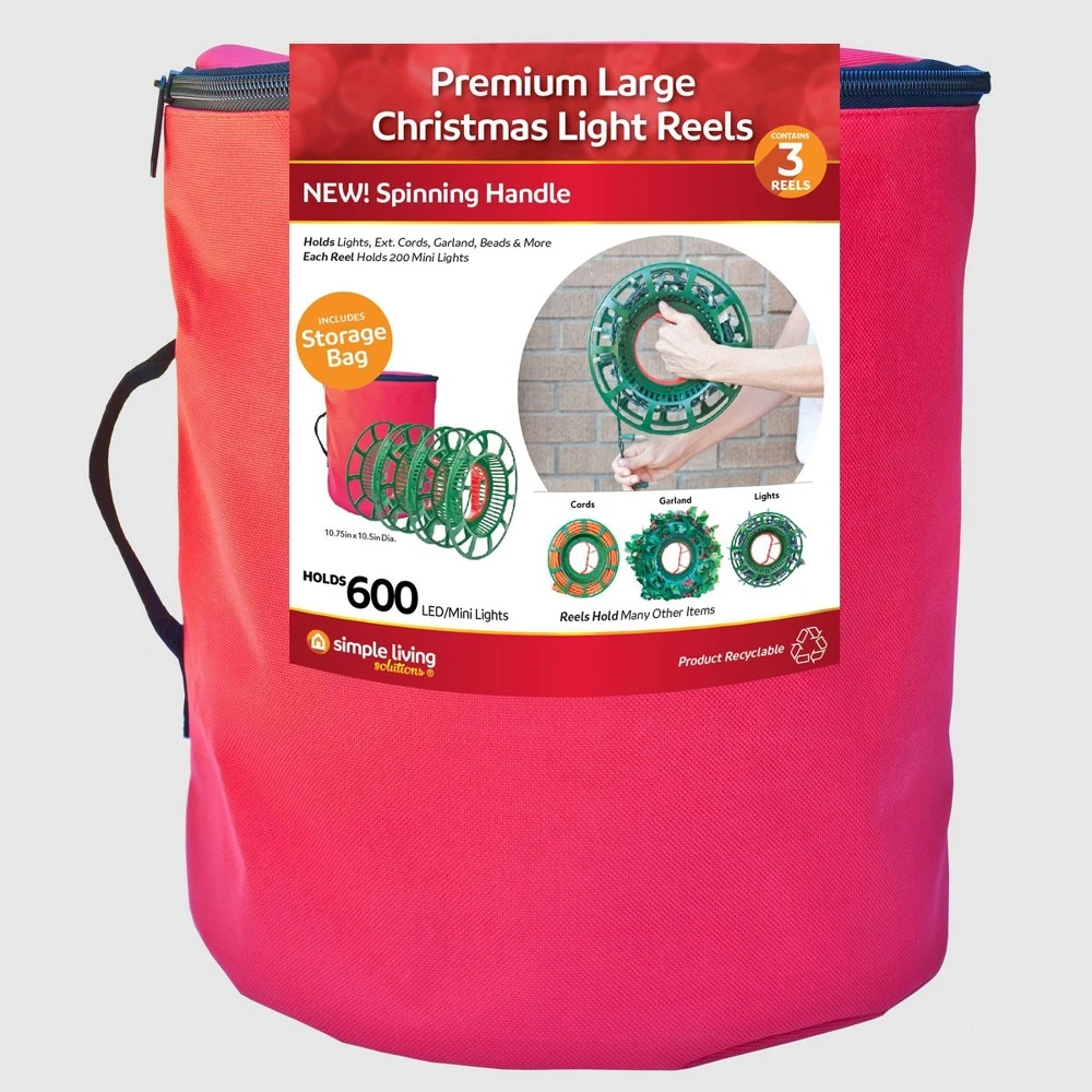 Christmas Light Storage Reels & Bag, Green Plastic, 3-Ct.