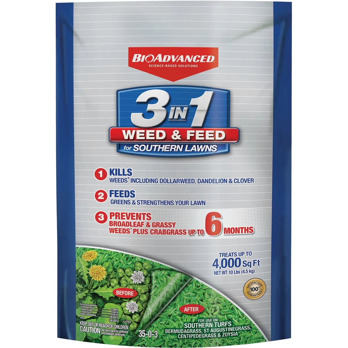 3-In-1 Weed & Feed Fertilizer, Southern Lawn, 12.5 Lbs., Covers 5,000 Sq. Ft