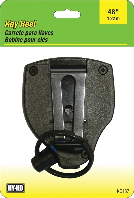 Key Reel Clip, Retractable, Black With 48-In. Stainless Steel Cable
