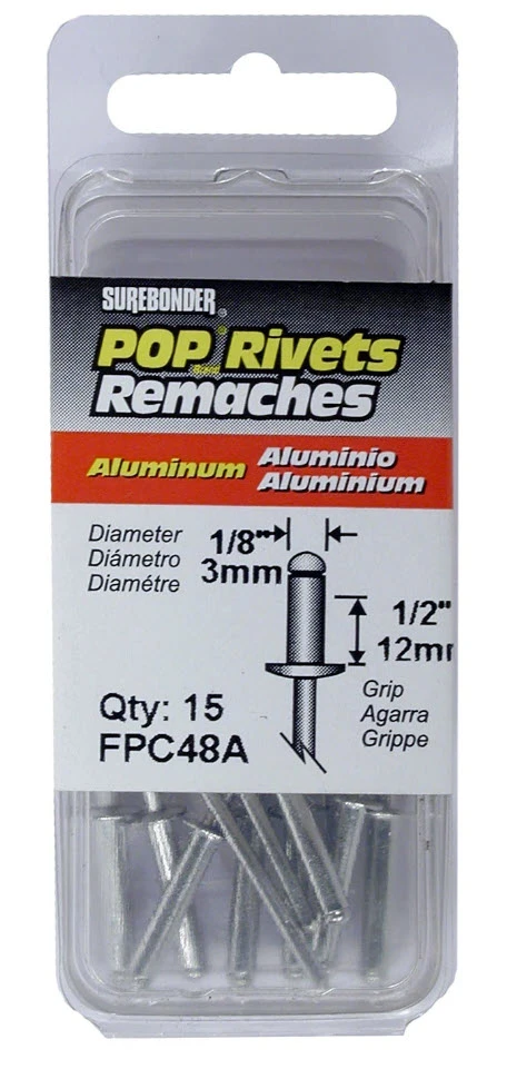 Aluminum Rivets, Long, 1/8-In., 15-Pk.