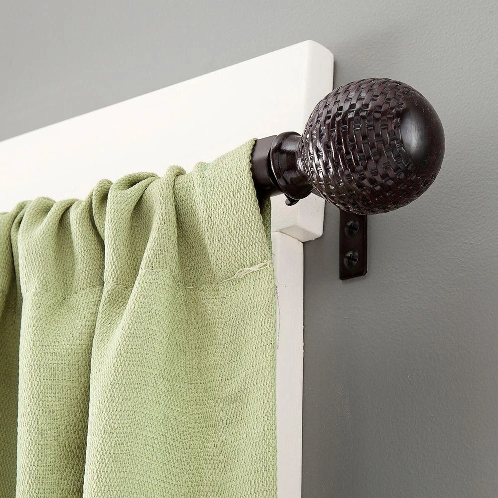 Decorative Curtain Rod With Finials, Brown Woven Ball, 5/8 x 48 to 86 In.