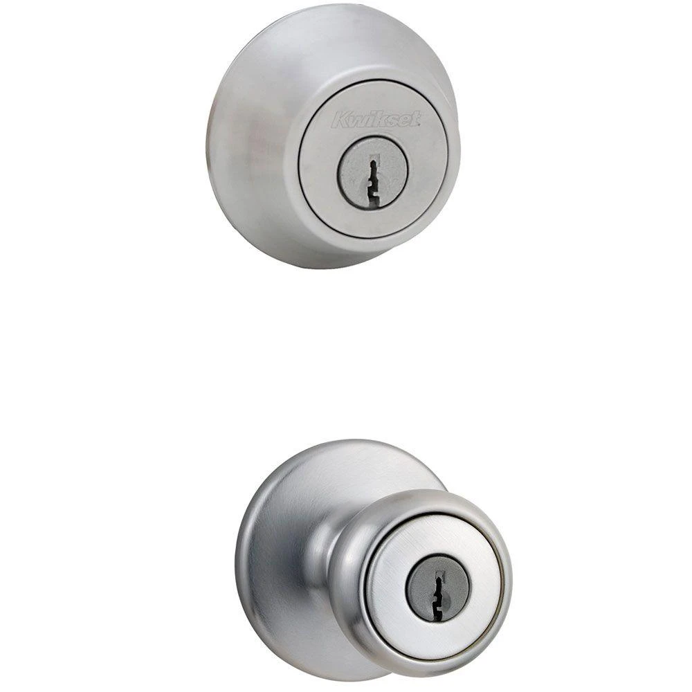 Security Tylo Entry Lockset And Double-Cylinder Deadbolt Combo Pack, Satin Chrome