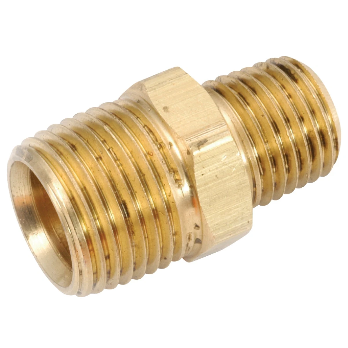 Pipe Fitting, Hex Reducing Nipple, Lead Free Brass, 3/4 x 1/2 In.
