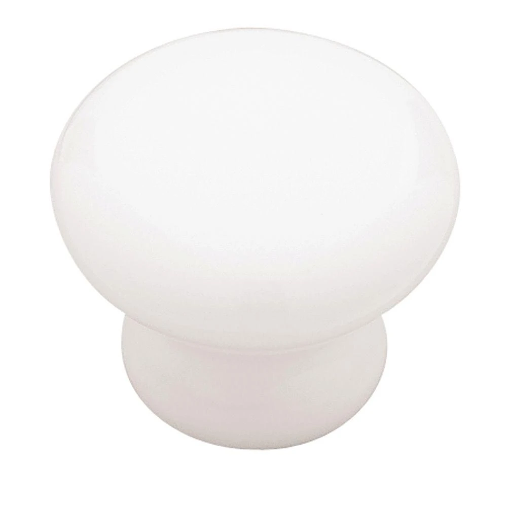 Cabinet Knob, White Ceramic, 1.25-In. Round