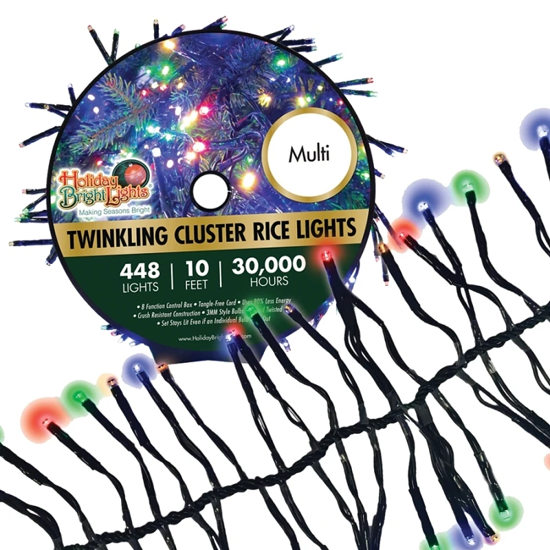 LED Twinkling Cluster Rice Light Set, Multi, 448-Ct., 10-Ft.