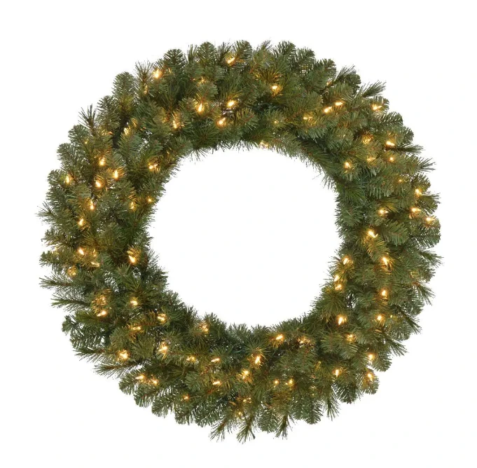 Christmas Wreath, 100 Warm White LED Lights, 30-In.