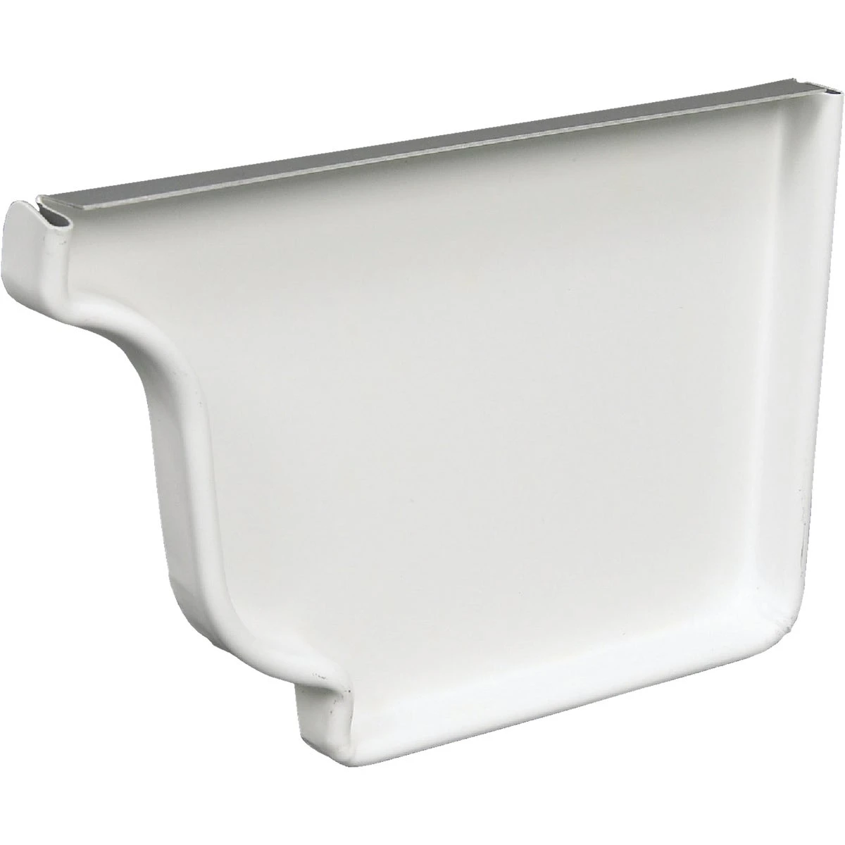 Right End Gutter Cap, White Galvanized Steel, 5 In.