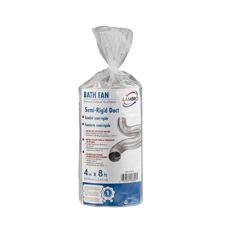 Aluminum Semi-Rigid Duct, Flexible, Triple-Lock, 4 In. x 8 Ft.