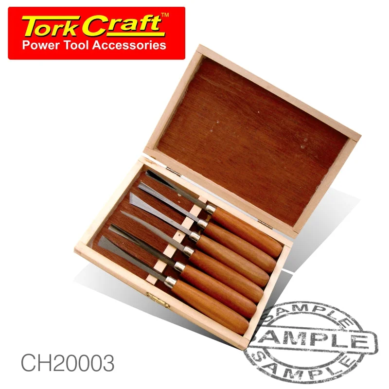 CHISEL SET WOOD CARVING 6 PIECE WOODEN BOX