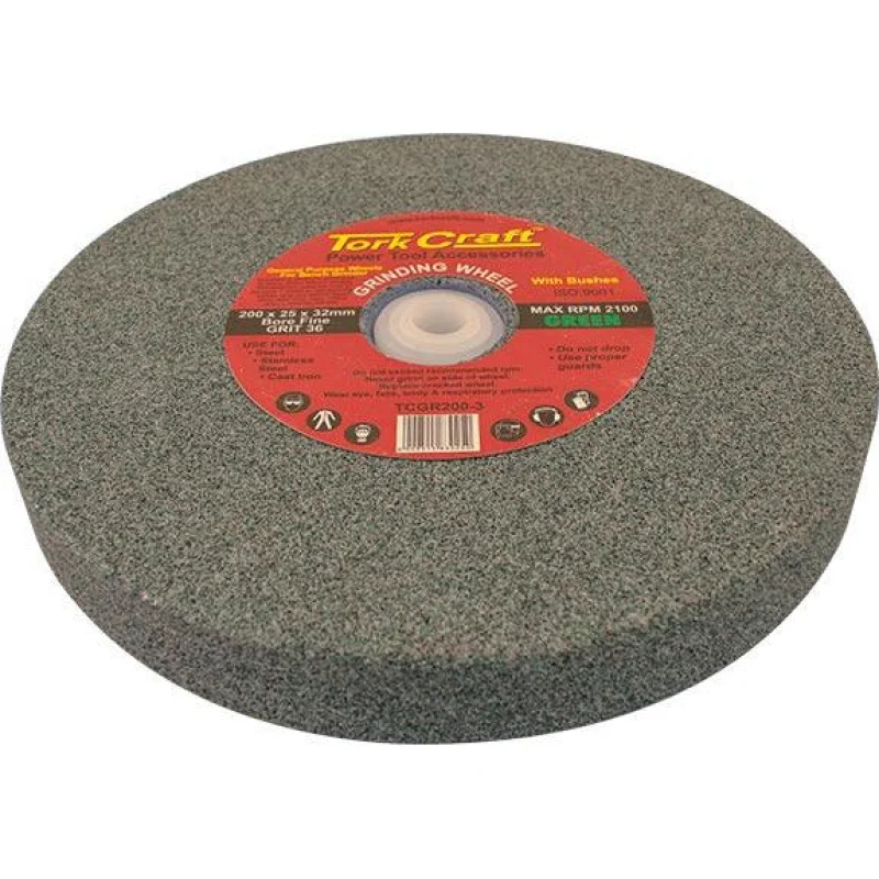 GRINDING WHEEL 200X25X32MM GREEN COARSE 36GR W/BUSHES FOR BENCH GRIN
