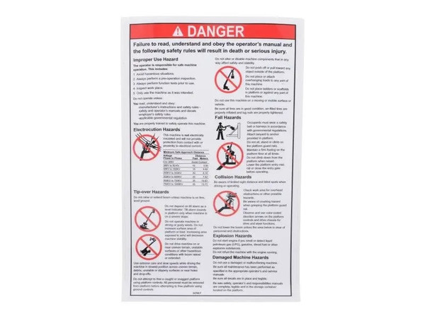 JLG Part # GN32700 | GN-DECAL DANGER GEN SAF RULES, EA