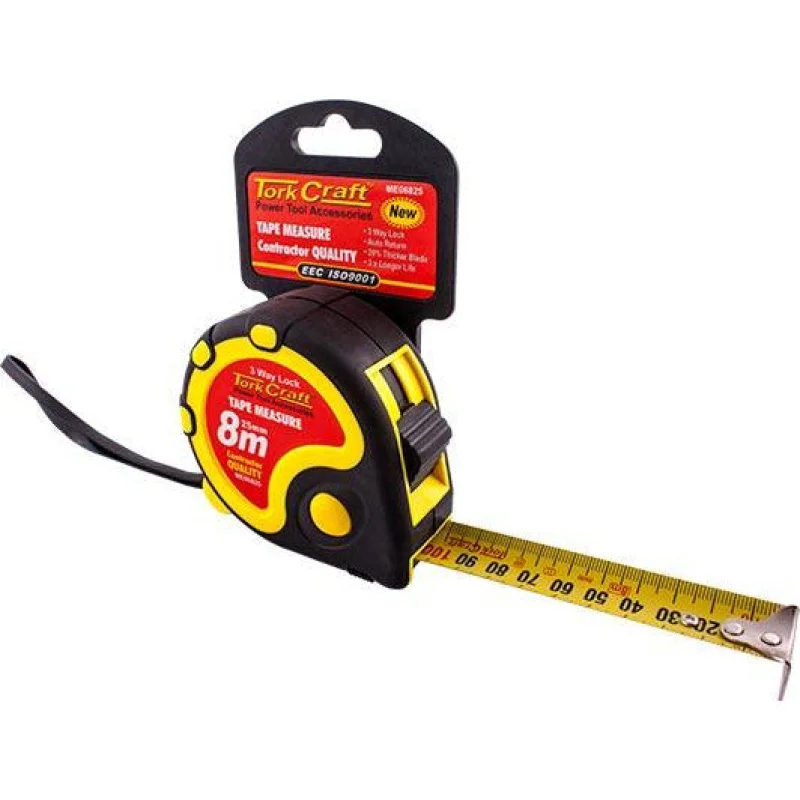 MEASURING TAPEMULTI LOCK 8M X 25MM RUBBER CASING MATT FINISH